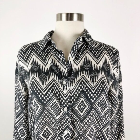 J.Crew Black White Linen Diamond Ikat Boy Shirt 2 - Picture 5 of 7